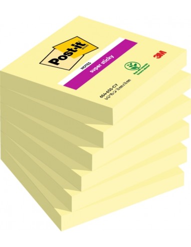 Post-It Super Sticky Pack de 6 Blocs de 90 Notas Adhesivas Reposicionables - Forma Cuadrada - 76x76mm - Color Amarillo Claro