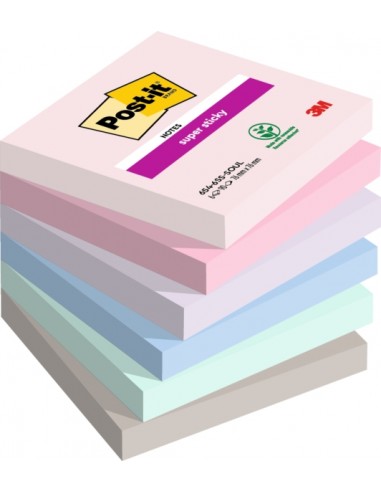 Post-It Super Sticky Pack de 6 Blocs de 90 Notas Adhesivas Reposicionables - Forma Cuadrada - 76x76mm - Colores Surtidos