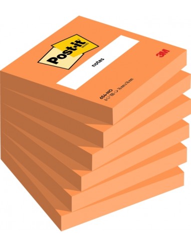 Post-It Pack de 6 Blocs de 100 Notas Adhesivas Reposicionables - Forma Cuadrada - 76x76mm - Color Naranja