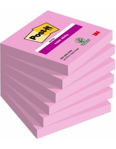 Post-It Pack de 6 Blocs de 100 Notas Adhesivas Reposicionables - Forma Cuadrada - 76x76mm - Color Rosa