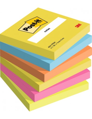 Post-It Pack de 6 Blocs de 100 Notas Adhesivas Reposicionables - Forma Cuadrada - 76x76mm - Colores Surtidos