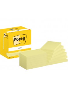 Post-It Pack de 12 Blocs de 100 Notas Adhesivas Reposicionables - Forma Rectangular - 76x127mm - Color Amarillo Claro