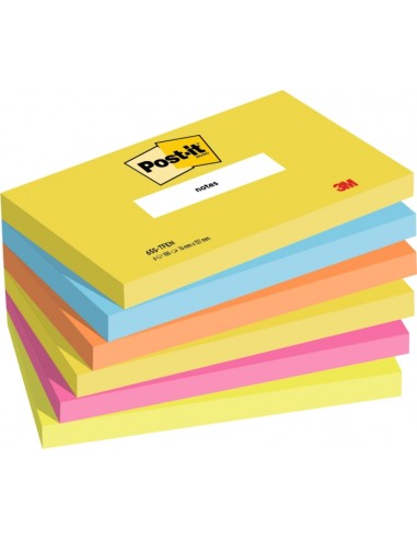 Post-It Pack de 6 Blocs de 100 Notas Adhesivas Reposicionables - Forma Rectangular - 76x127mm - Colores Surtidos