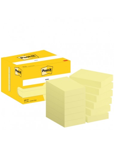 Post-It Pack de 12 Blocs de 100 Notas Adhesivas Reposicionables - Forma Rectangular - 51x76mm - Color Amarillo Claro