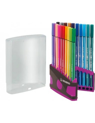 Stabilo Premium Pen 68 Estuche con 20 Rotuladores - Punta de Fibra - Trazo de 1mm aprox. - Alto Brillo y Luminosidad de Color