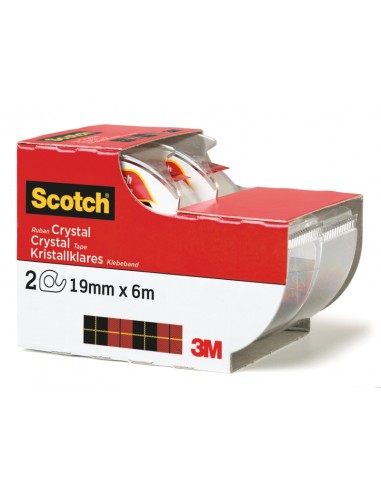 Scotch Crystal Pack de 2 Cintas Adhesivas Invisible - Supertransparente - 19mm x 6m - Color Blanco