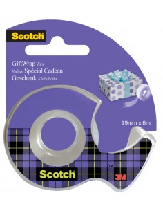 Scotch Giftwrap Cinta Adhesiva Satinada 19mm x 6m - Especial para Envolver Regalos - Incluye Dispensador - Color Transparente