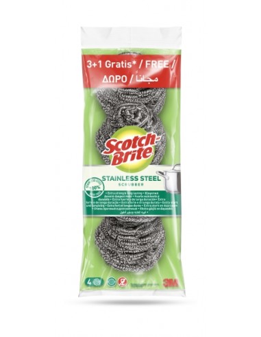 Scotch-Brite Pack de 4 Estropajos de Acero Inoxidable - Promocion 3-1 Gratis - Color Gris Metalizado
