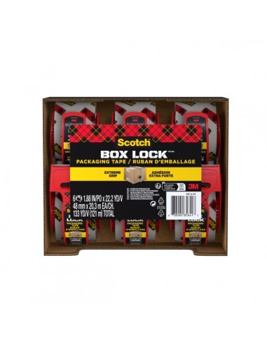 Scotch Box Lock Pack de 6 Precintos de Embalaje - 48mm x 20.3m - Incluye Dispensador - Color Transparente