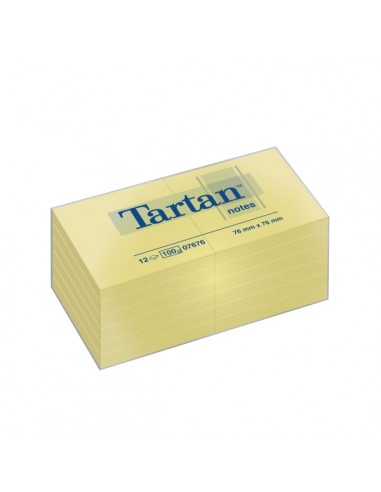Tartan Pack de 12 Blocs de 100 Notas Adhesivas Reposicionables - 76x76mm - 100-PEFC - Color Amarillo Claro
