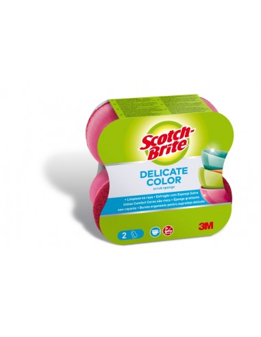 Scotch-Brite Delicate Color Pack de 2 Estropajos de Cocina - Proteccion para los Dedos - No Raya - Color Rosa