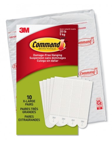 Command Pack de 20 Tiras Adhesivas para Objetos Pesados - 10 Pares XL - Soporta hasta 9kg - Color Blanco