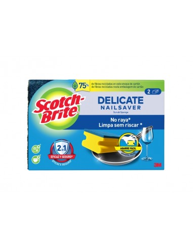 Scotch-Brite Delicate Pack de 2 Estropajos de Cocina - Proteccion para los Dedos - No Raya - Color Amarillo
