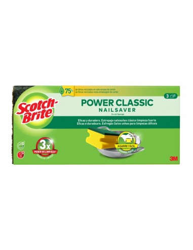 Scotch-Brite Classic Pack de 3 Estropajos de Cocina - Proteccion para los Dedos - Color Amarillo