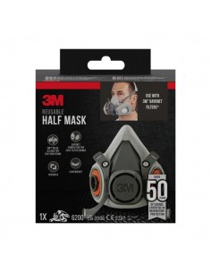 3M Mascarilla de Media Cara - Filtros No Incluidos - Reutilizable - Formato Mediano - Color Gris