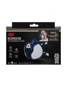 3M Mascarilla de Media Cara - Filtros Integrados - Proteccion Combinada - Reutilizable - Color Azul Blanco