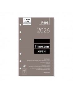 Finocam R498 Recambio Anual 2026 para Agendas Open 2026 - Formato 400 - 91x16x152mm - 1 Dia por Pagina - Color Blanco