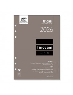 Finocam R1098 Recambio Anual 2026 para Agendas Open 2026 - Formato 1000 - 155x15x215mm - 1 Dia por Pagina - Color Blanco