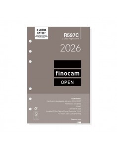 Finocam R597C Recambio Anual 2026 para Agendas Open 2026 en Catalan - Formato 500 - 117x11x181mm - 2 Dias por Pagina - Color