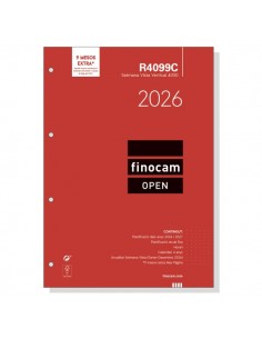 Finocam R4099C Recambio Anual 2026 para Agendas Open 2026 en Catalan - Formato A4 - 210x6x297mm - Semana Vista en Vertical -