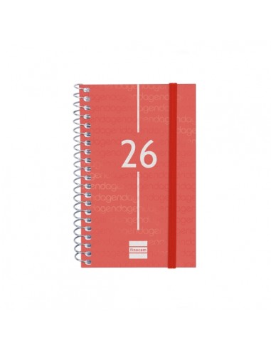 Finocam Year Agenda de Espiral - Anual 2026 - Tapa Ligera - Formato E3 - 85x14x127mm - Semana Vista Horizontal - Color Rojo