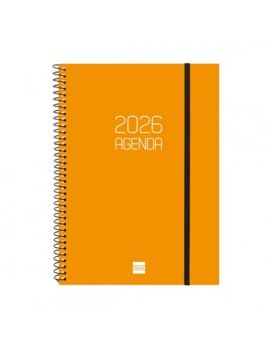 Finocam Opaque Agenda de Espiral - Anual 2026 - Tapa Ligera - Cierre con Goma Elastica - Formato E10 - 162x14x212mm - Semana