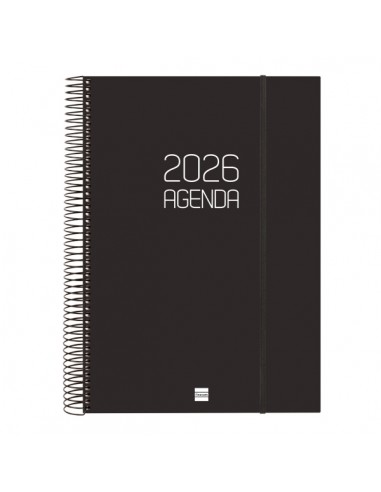 Finocam Opaque Agenda de Espiral - Anual 2026 - Tapa Ligera - Cierre con Goma Elastica - Formato E40 - 230x29x297mm - 1 Dia