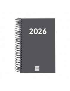 Finocam Espiral Recambio Anual 2026 para Agendas Duo - Anual 2026 - Formato E5 - 135x24x181mm - 1 Dia por Pagina - Color Gris