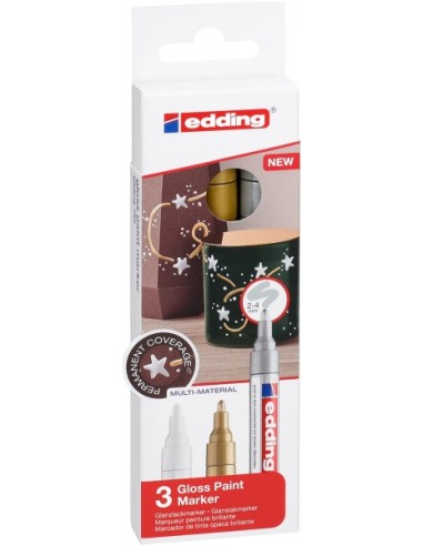 Edding 750 Pack de 3 Rotuladores Permanentes - Punta Redonda - Trazo entre 2 y 4 mm. - Tinta Opaca - Secado Rapido - Colores