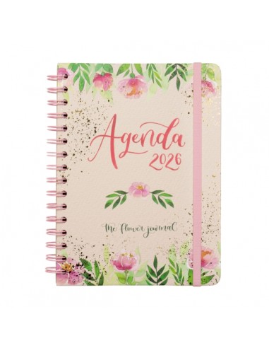 Finocam Flower Journal Agenda de Espiral en Catalan - Anual 2026 - Tapa Dura - Cierre de Goma - Formato E10 - 155X212mm -