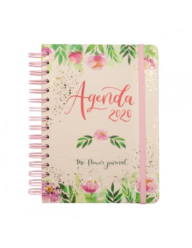 Finocam Flower Journal Agenda de Espiral en Catalan - Anual 2026 - Tapa Dura - Cierre de Goma - Formato E10 - 155X212mm - 1