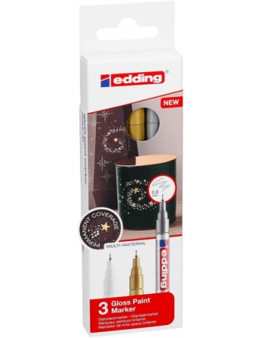 Edding 780 Pack de 3 Rotuladores Permanentes de Tinta Opaca - Punta Redonda - Trazo 0.8mm - Puntas de Recambio Disponibles -