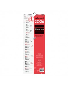 Finocam Calendario de Pared en Catalan - Anual 2026 - 155x5x440mm - Espacio para Escribir - Color Blanco y Rojo