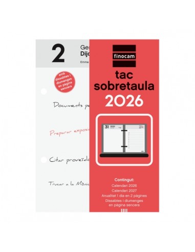 Finocam Taco de Sobremesa en Catalan - Anual 2026 - 85x35x120mm - Color Blanco y Rojo