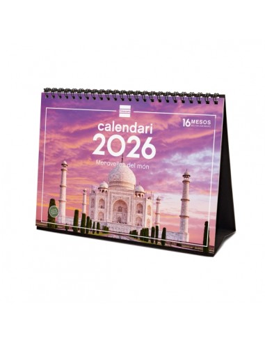 Finocam Calendario de Sobremesa en Catalan - Anual 2026 - Imagenes Variadas - Espacio para Escribir - Tematica de Maravillas