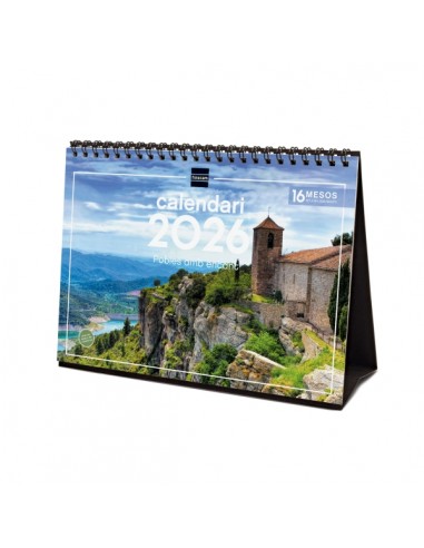 Finocam Calendario de Sobremesa en Catalan - Anual 2026 - Imagenes Variadas - Espacio para Escribir - Tematica de Ciudades y