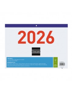 Finocam Calendario Faldilla en Catalan - Anual 2026 - Formato F93 - 300x3x210mm - Numeros Grandes - Color Blanco y Azul