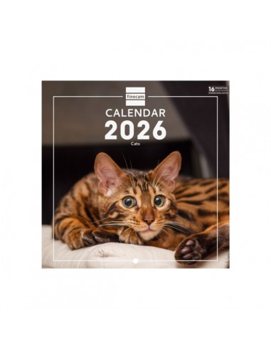 Finocam Calendario de Pared Internacional - Anual 2026 - Imagenes Variadas - 191x5x185mm - Tematica de Gatos