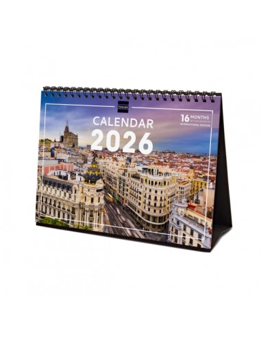 Finocam Calendario de Sobremesa Internacional - Anual 2026 - Imagenes Variadas - 210x70x155mm - Tematica de Madrid