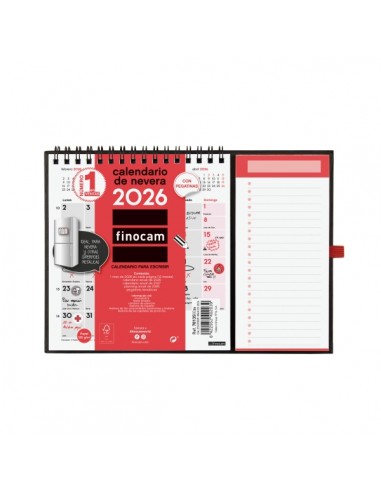 Finocam Calendario Imantado - Anual 2026 - 224x12x160mm - Espacio para Escribir - Color Blanco y Rojo