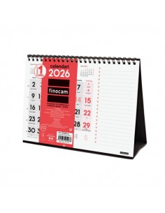 Finocam Calendario de Sobremesa en Catalan - Anual 2026 - Espacio para Notas - 210x70x160mm - Numeros Grandes - Color Blanco