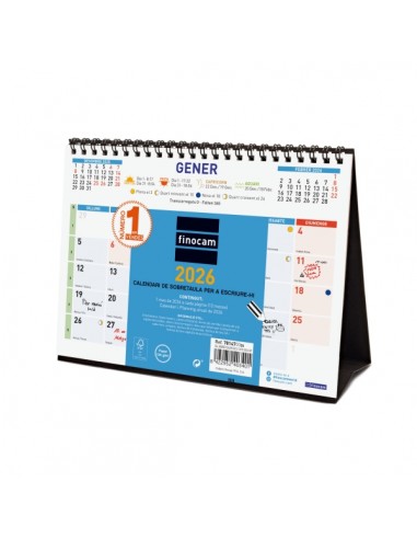 Finocam Calendario de Sobremesa en Catalan - Anual 2026 - Formato S - 210x70x155mm - Espacio para Escribir - Color Azul y