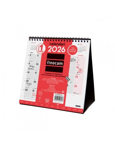 Finocam Calendario de Sobremesa en Catalan - Anual 2026 - Meses en Solapa - 190x70x205mm - Espacio para Escribir - Color