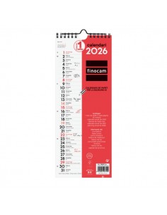 Finocam Calendario de Pared en Catalan - Anual 2026 - Formato Largo M - 130x5x335mm - Espacio para Escribir - Color Blanco y