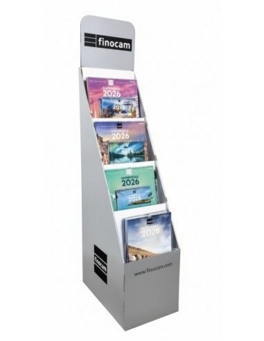 Finocam Expositor de Pie con 64 Calendarios de Imagenes Surtidos - Anual 2026 - Estructura de Carton - Color Surtidos