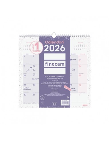 Finocam Chic Calendario de Pared en Catalan - Anual 2026 - 300x5x310mm - Espacio para Escribir - Color Morado
