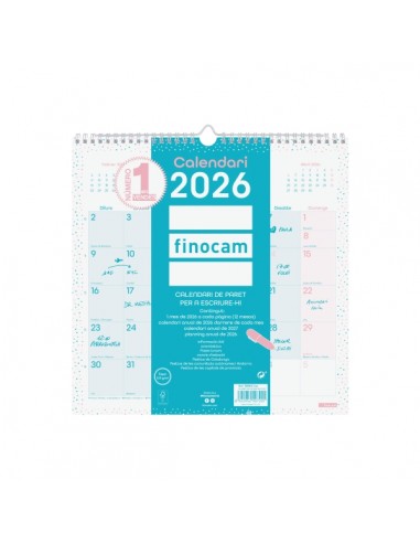 Finocam Chic Calendario de Pared en Catalan - Anual 2026 - 300x5x310mm - Espacio para Escribir - Color Turquesa