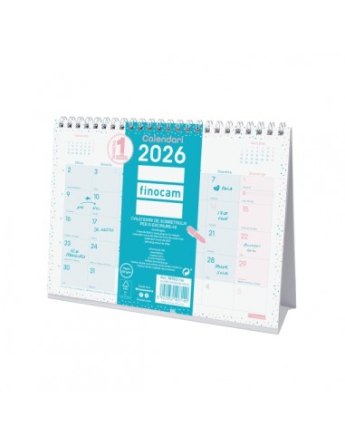 Finocam Chic Calendario de Sobremesa en Catalan - Anual 2026 - 210x70x155mm - Espacio para Escribir - Color Turquesa