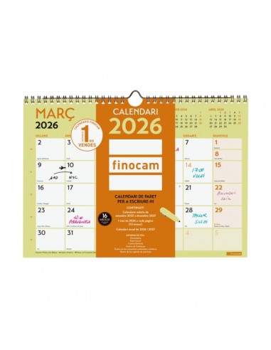 Finocam Grafik Calendario de Pared en Catalan - Anual 2026 - 297x10x212mm - Espacio para Escribir - Color Surtidos