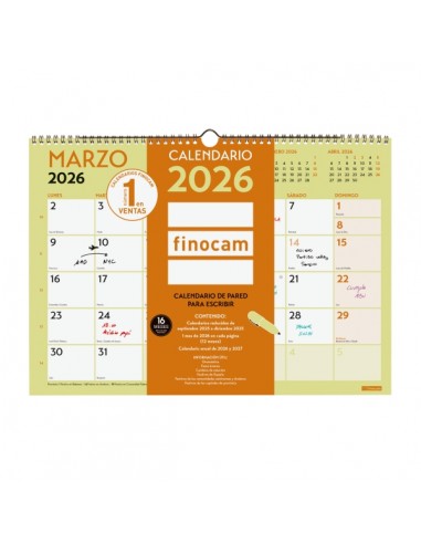 Finocam Grafik Calendario de Pared - Anual 2026 - 420x10x300mm - Espacio para Escribir - Color Surtidos